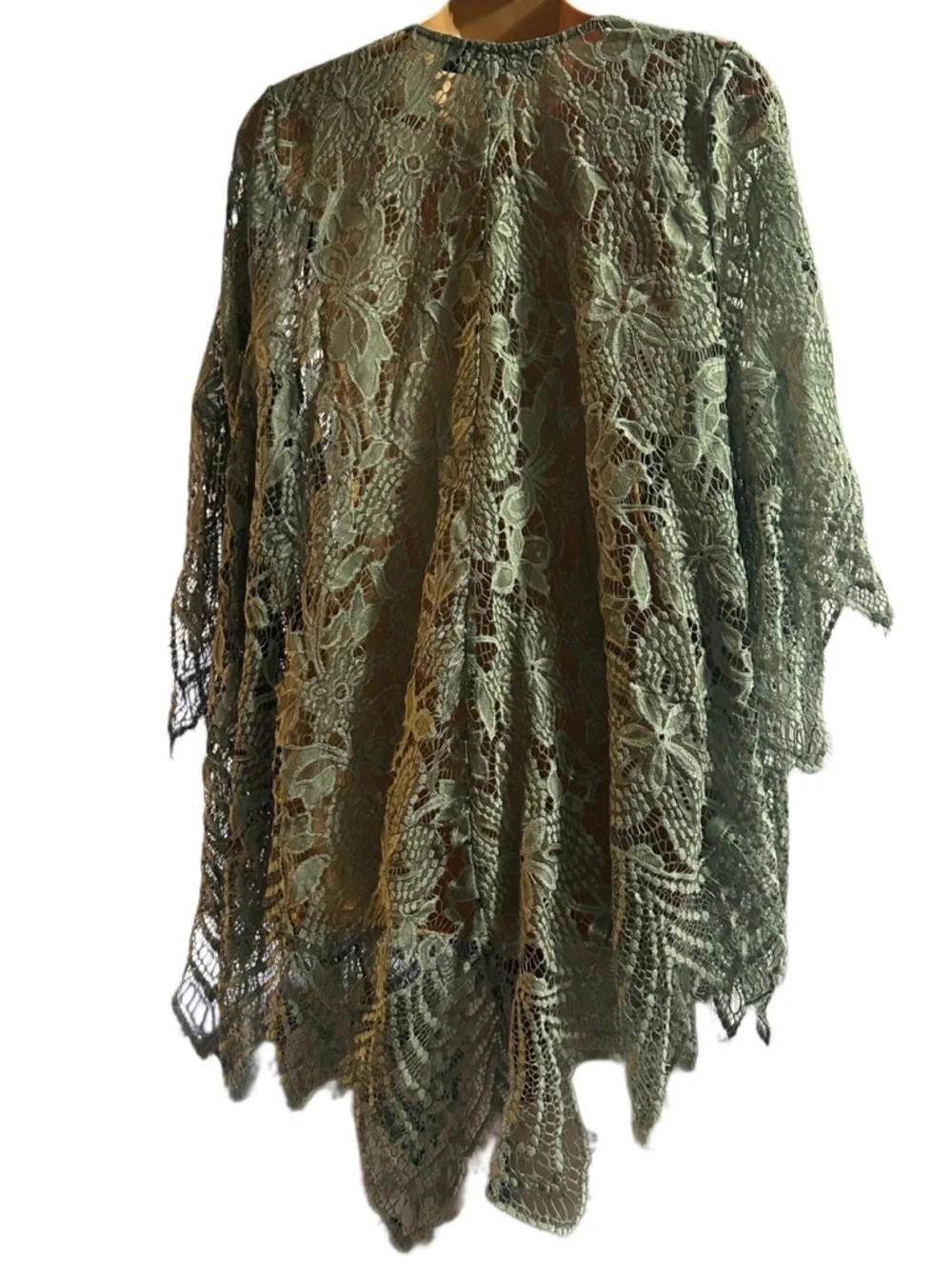 Blue Rain Sheer Intricate Lace Kimono in Green Mermaidcore or Fairy Vibes